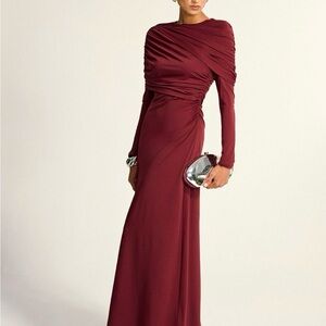 Commense Burgundy  Draped Long sleeve maxi dress M